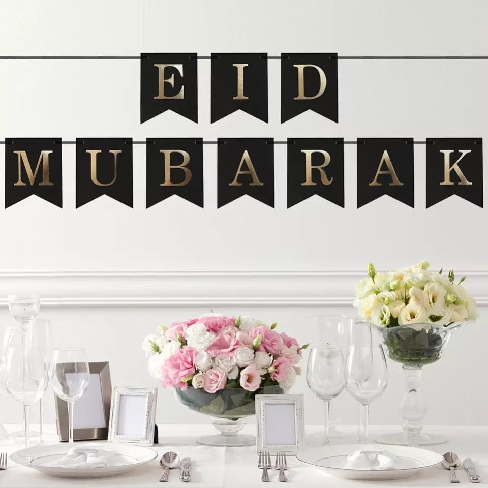 Eid Mubarak Black/ Gold  Bunting/ Banner  ER4- Gold