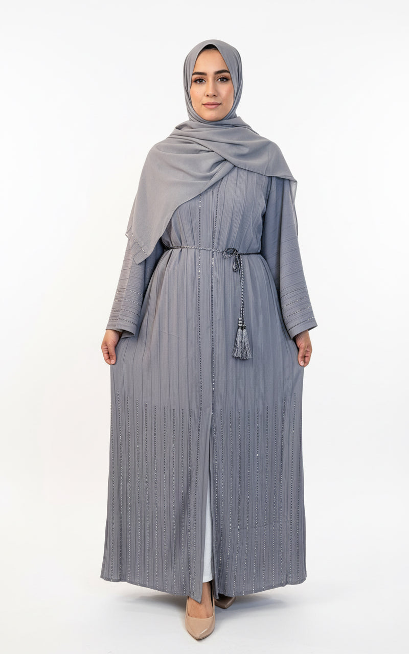 Diamanté Crinkle Abaya- Grey 9 – The Hijab World