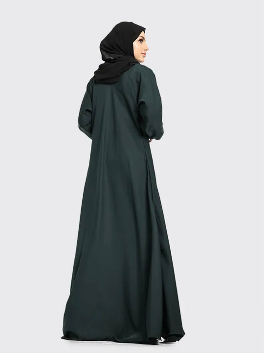 Front Zip Nida Umbrella Abaya - Bottle Green
