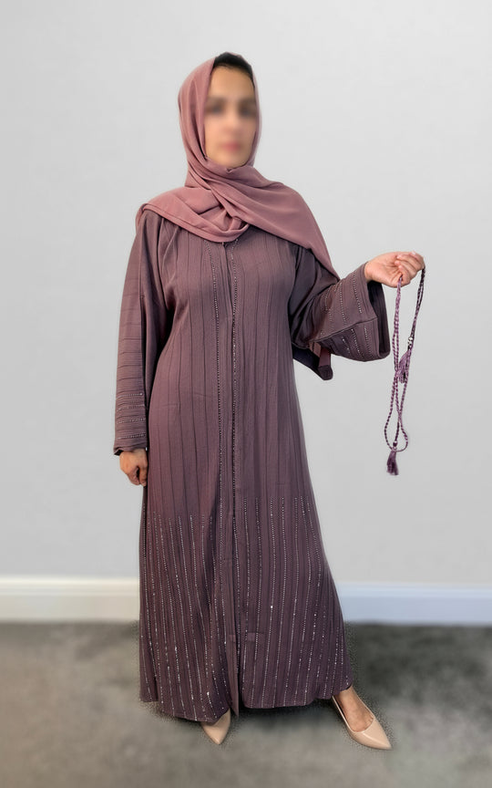 Diamanté Crinkle Abaya- TK Mauve 9