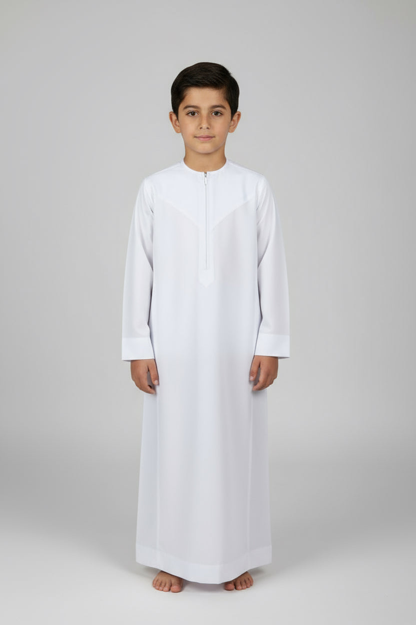 Boys Zip Thobe/Jubba - White sheen