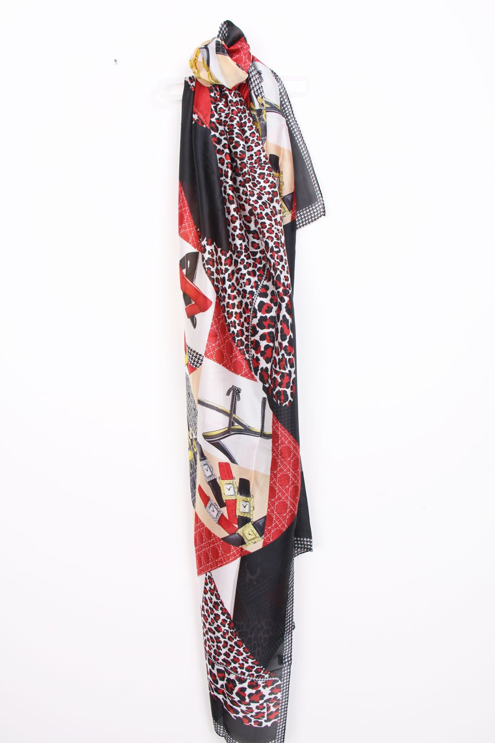 Chain Print Silk Scarf / Hijab 210107-7 - Red