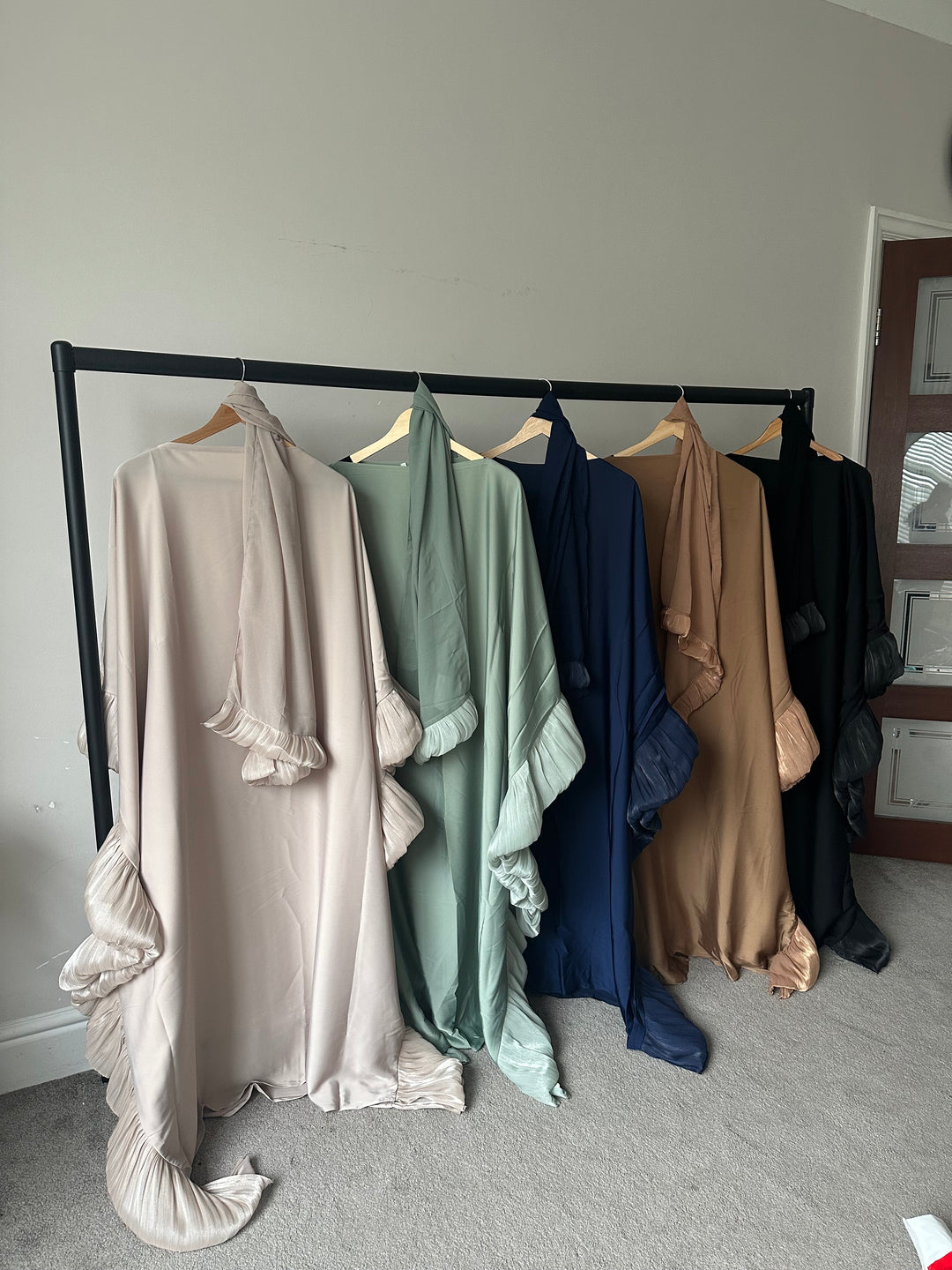 Ruffle Abaya with Inner ties Set Deep Taupe