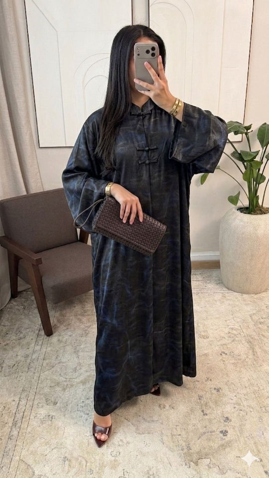 Printed Chinese Fasten Loose style Kaftan Abaya - Loose fit