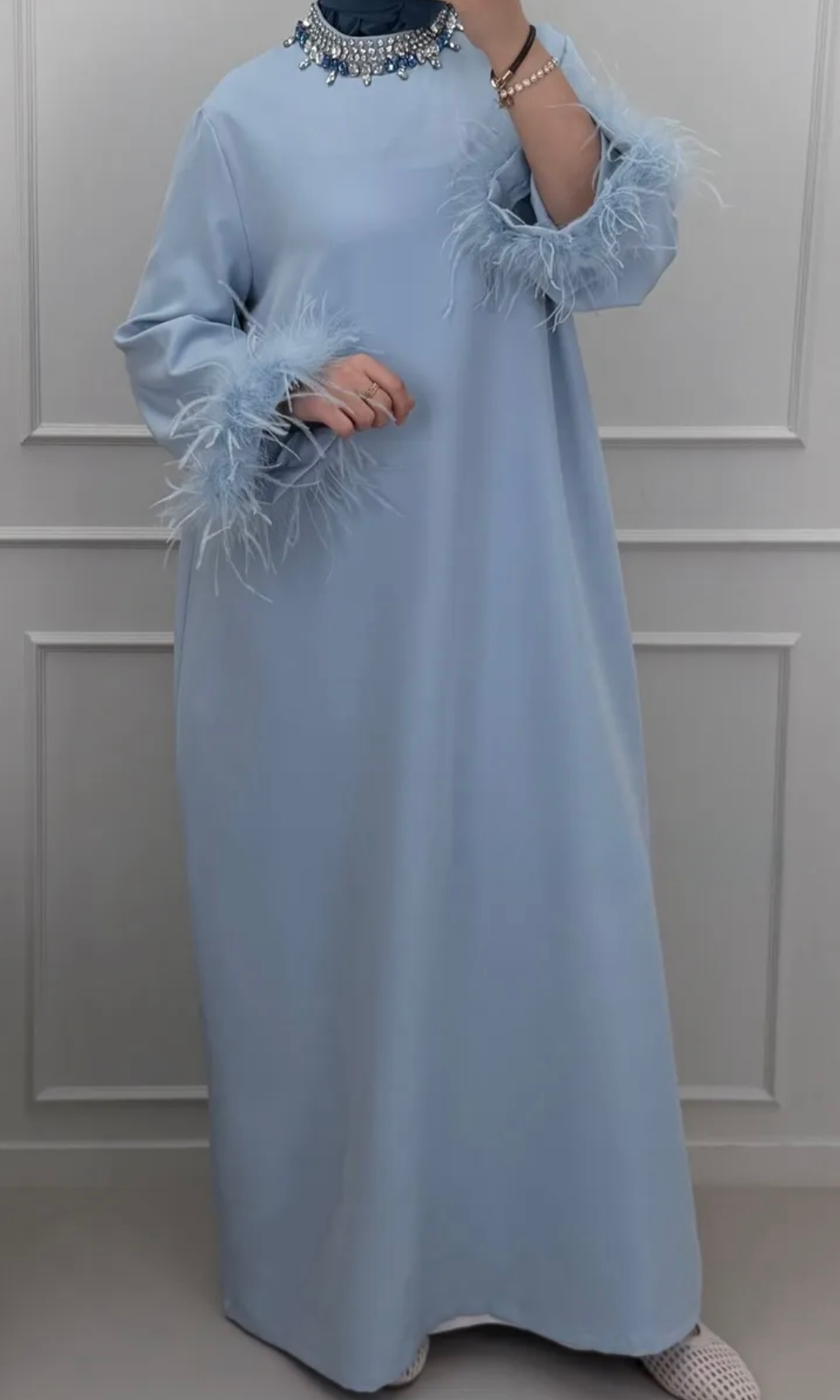 Fur Crystal Maxi Abaya Dresses