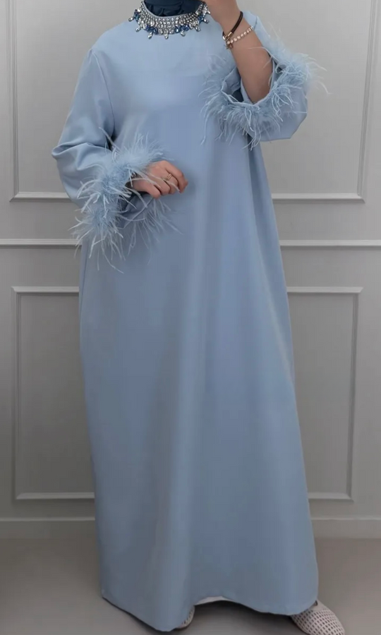 Fur Crystal Maxi Abaya Dresses