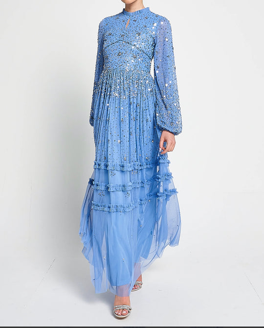Agnes Powder Blue Sequin Maxi Dress by Amelia Rose