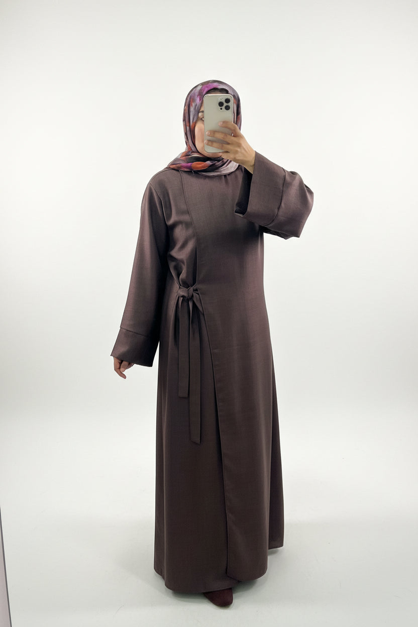 Linen Look Side Knot Wrap Abaya