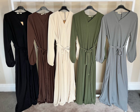Pleated Back Dress/Abaya with Belt - Free size -