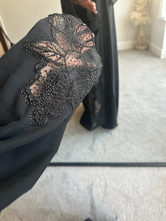 Nida Black Rose Crystal Abaya- HM