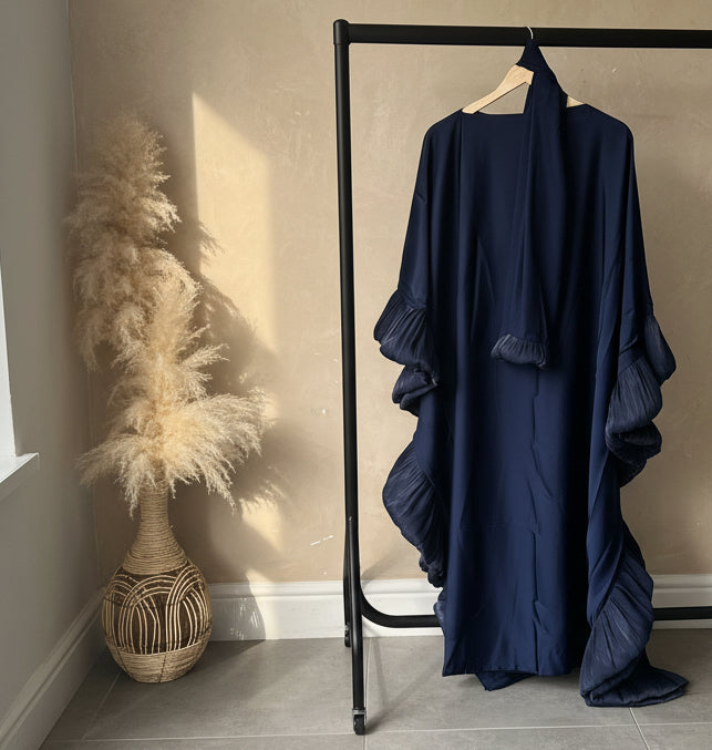 Ruffle Abaya with Inner ties Set Navy