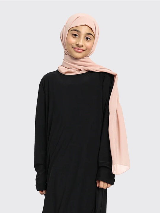 Basic plain Jersey Girls Abaya  K - Black