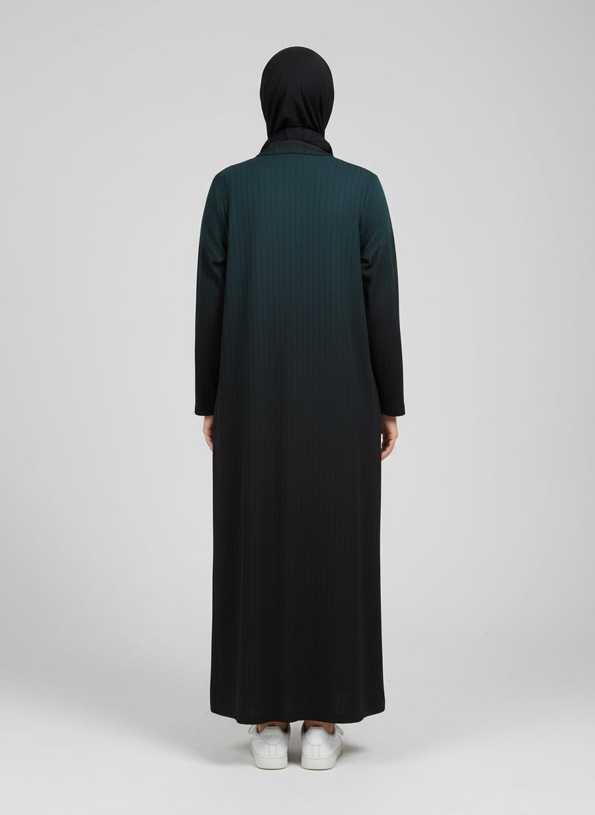 Ribbed Jersey Sporty Abaya with pockets- Black ZS
