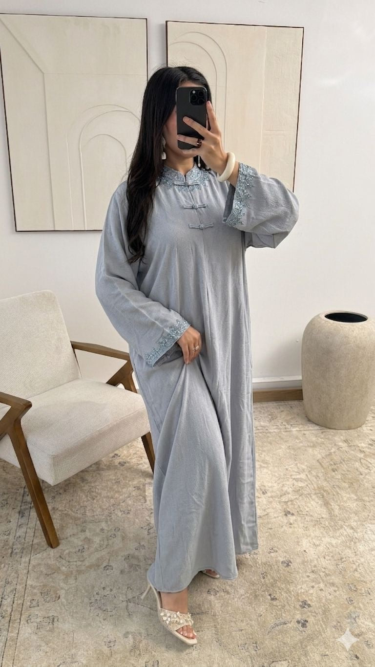 Chinese Knot Embroidered Dress Abaya Kaftan