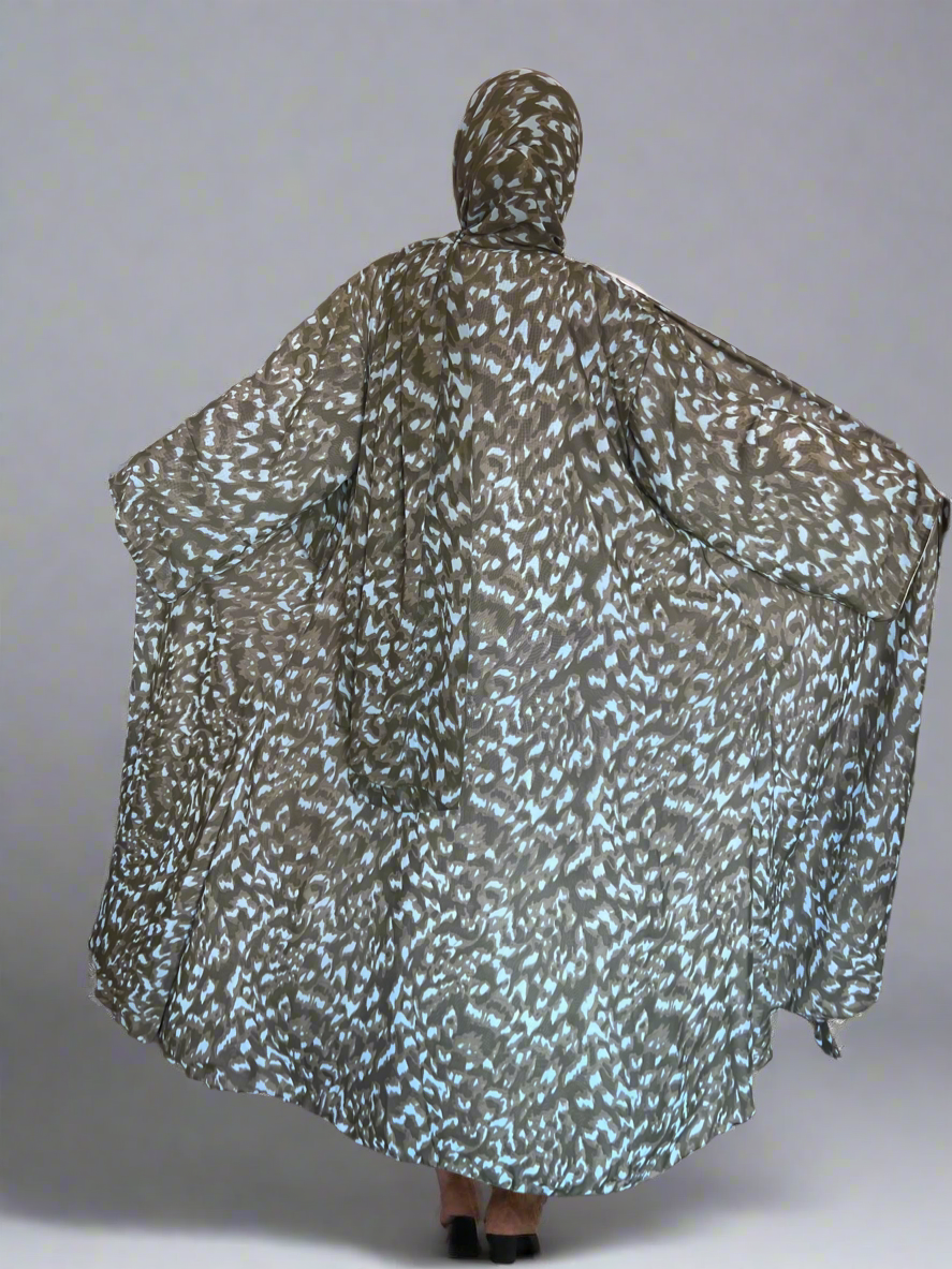 Print Double Chiffon Abaya in Khaki
