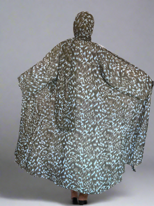 Print Double Chiffon Abaya in Khaki