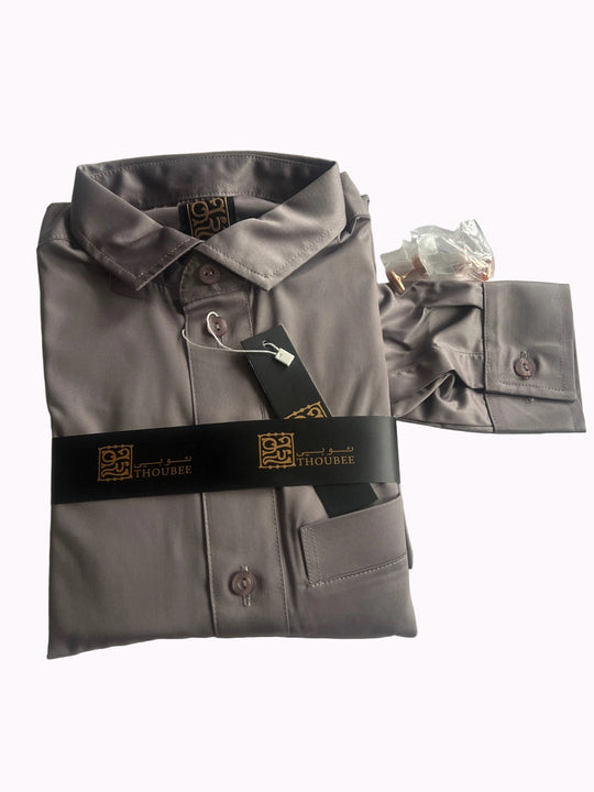Thoubee Jubbah shirt collar  Taupe with cuff links