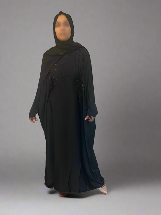 Aliyah Rhinestone Kaftan with ties- Black