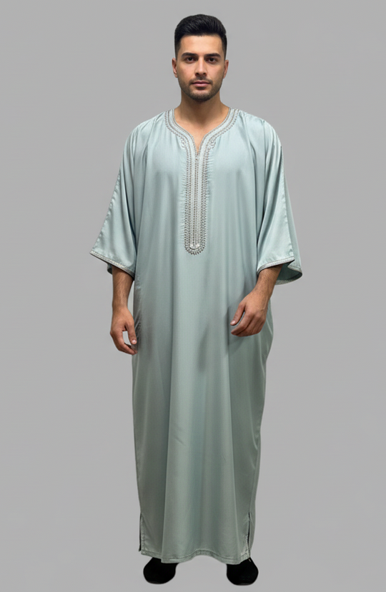 Moroccan Half Sleeve Cotton Thobe/ Jubba - Powder Blue