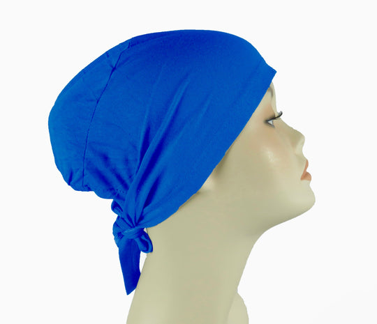 Plain Cotton tie back bonnets/ under scarf Cap - Blue hues