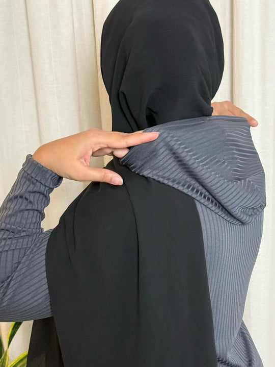 Ribbed Hooded Sporty Abayas Black & Grey