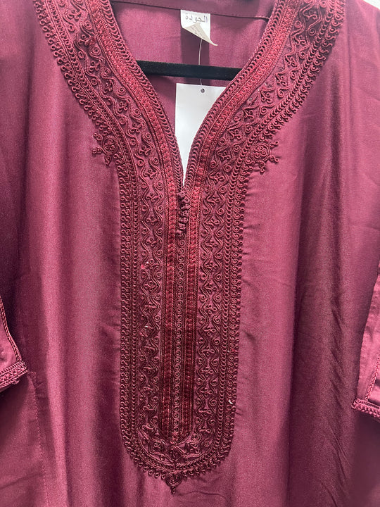 Moroccan Half Sleeve Cotton Thobe/ Jubba - maroon