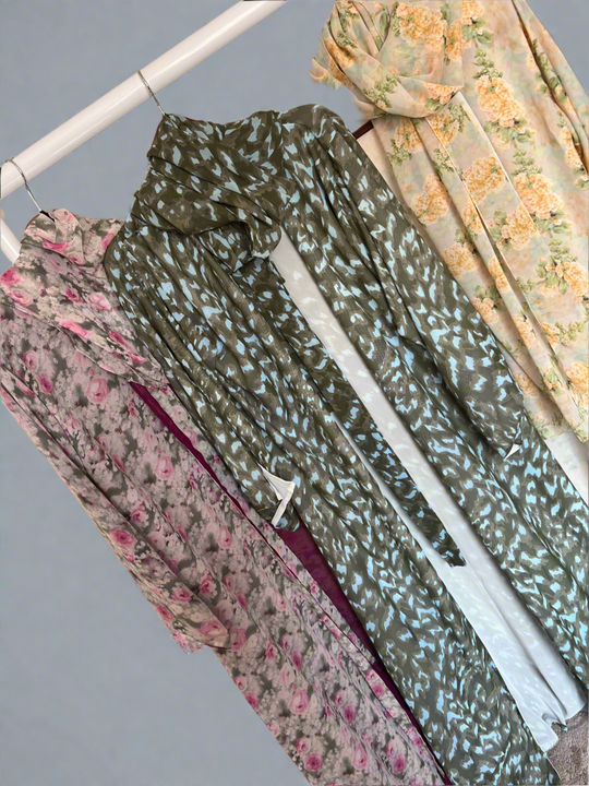 Floral Print Chiffon Abaya in Yellow