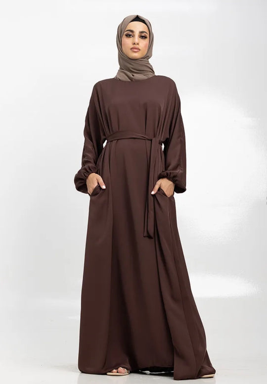 Nida Abaya with Elasticated cuffs in Brown  - ZA324