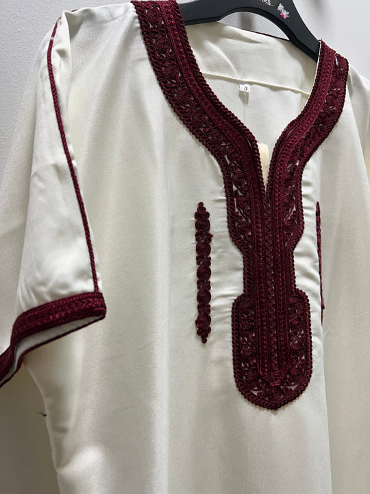 Boy’s Moroccan Thobe/Jubbah - Cream with Burgundy