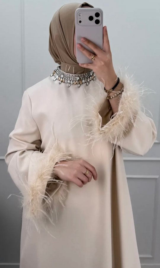 Fur Crystal Maxi Abaya Dresses