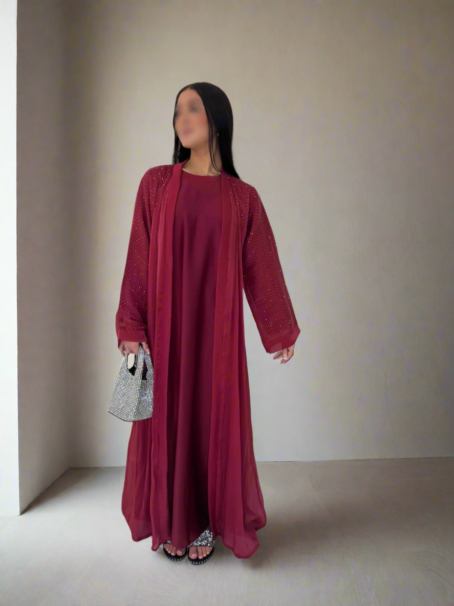 Raaina Organza Abaya Set in Maroon