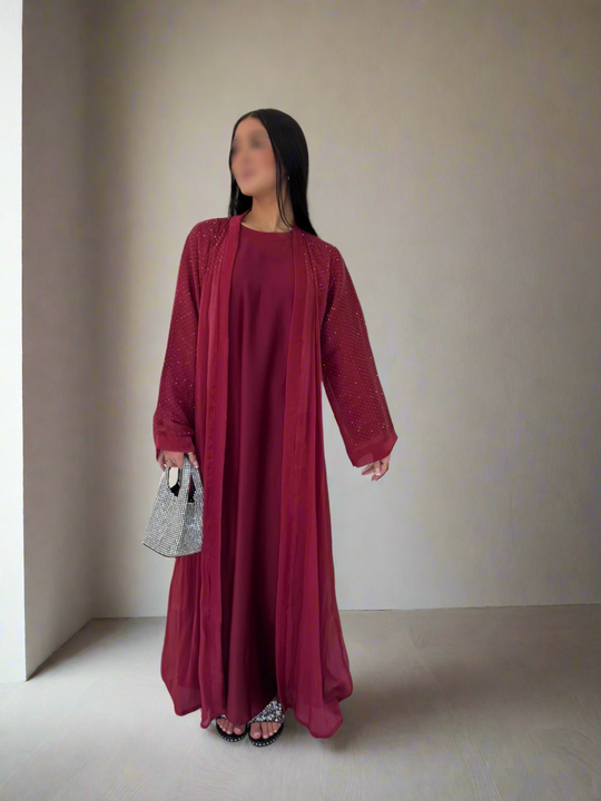 Raaina Organza Abaya Set in Maroon