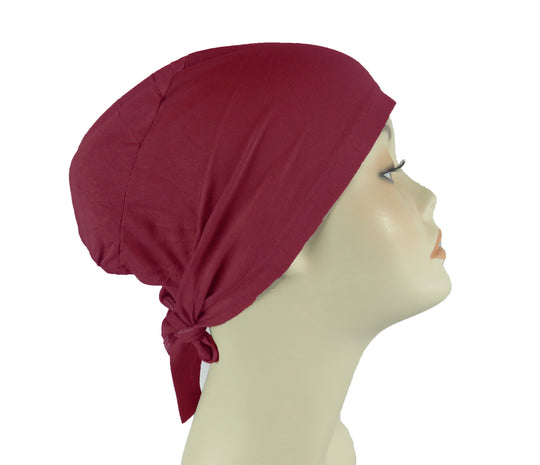 Plain Cotton tie back bonnets/ underscarf - Reds,Pinks and Purple shades
