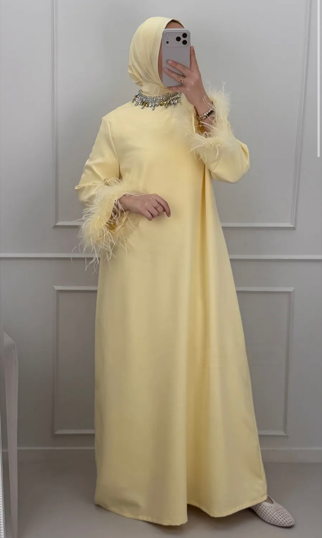 Fur Crystal Maxi Abaya Dresses