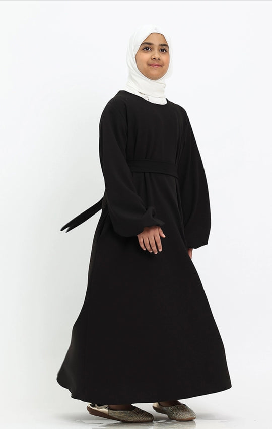 Belted Girls Winter Abaya with pockets