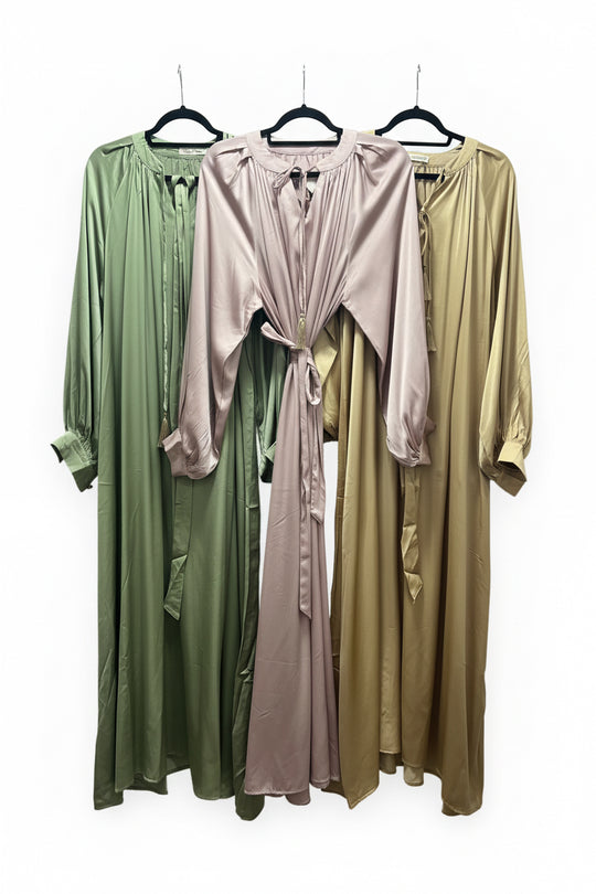 Premium Satin balloon sleeve Belt Dress