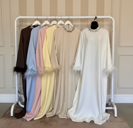 Fur Crystal Maxi Abaya Dresses