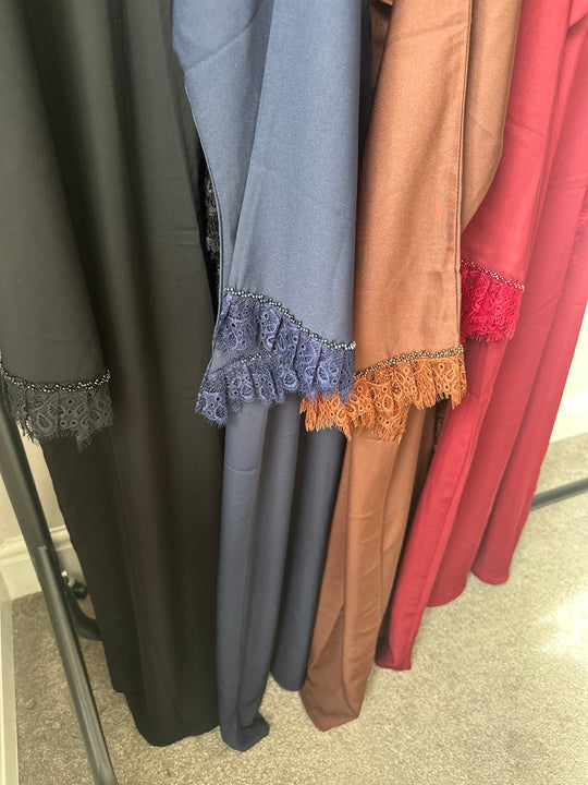Frill Lace Beaded Dubai Abaya Sets in Colours