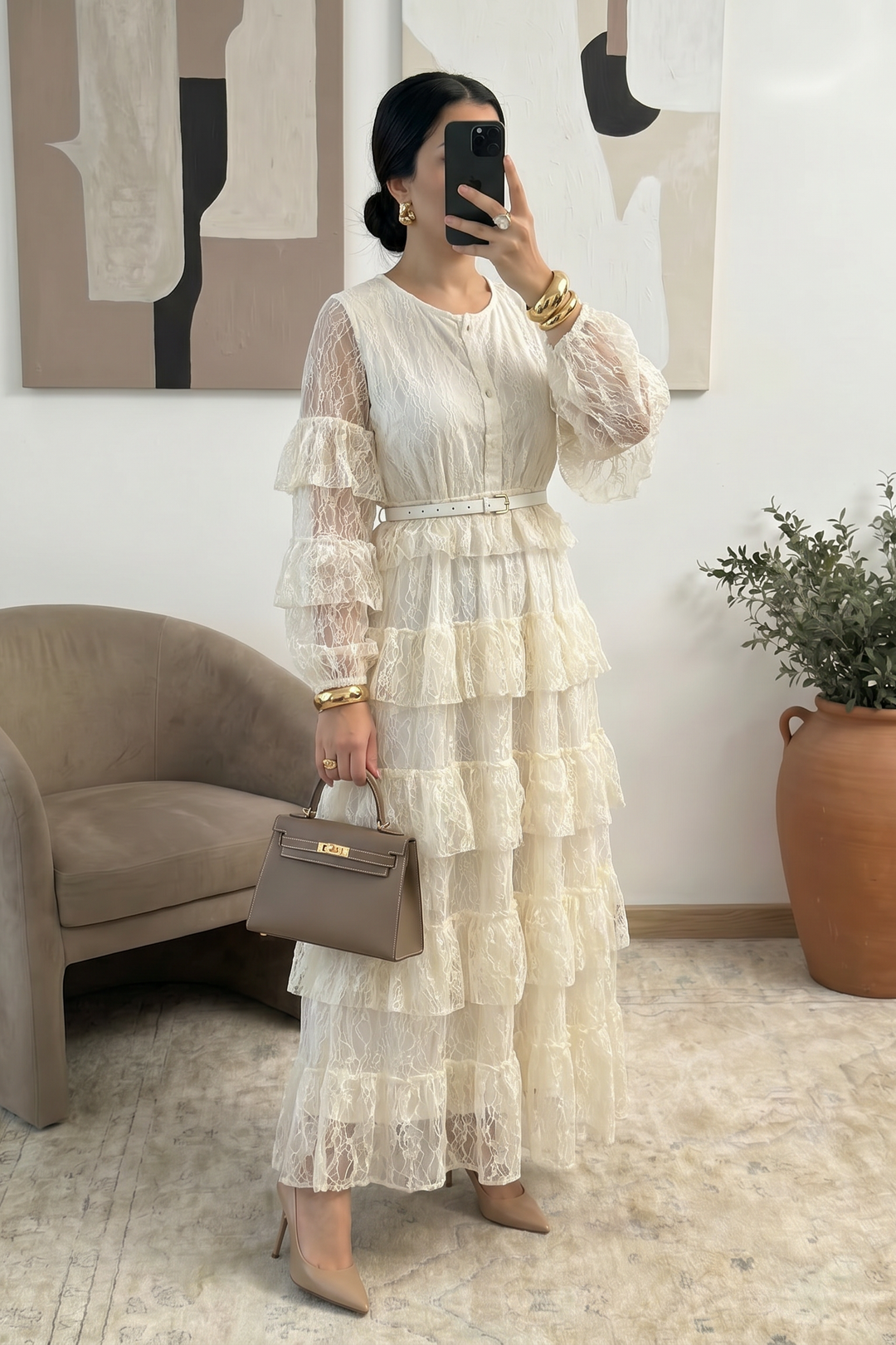 Lace Dresses with frills and belt