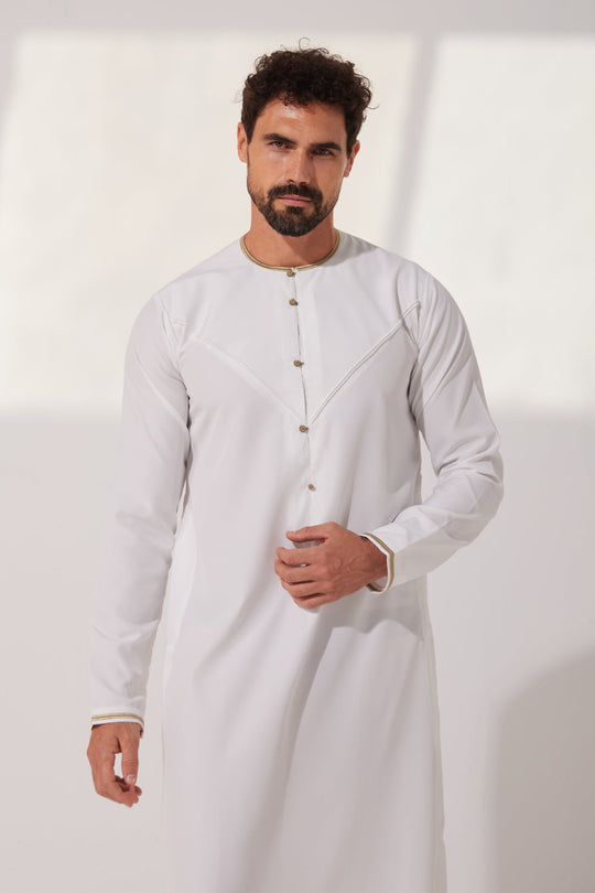 Faris Emirati Thobe/Jubba - Ivory Cream with Gold