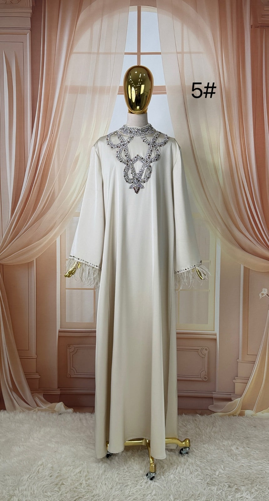 Occasion Feather Crystal Modest Dress  EDF8013