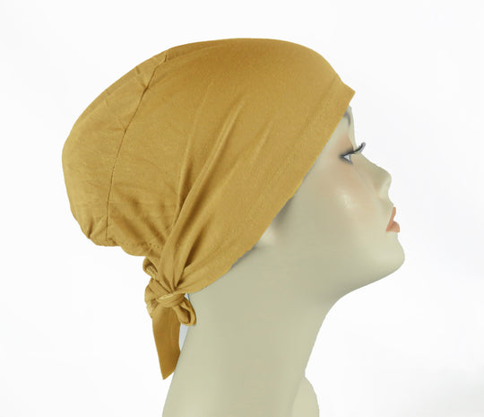 Plain Cotton tie back bonnets/ underscarf - Green and Yellow hues