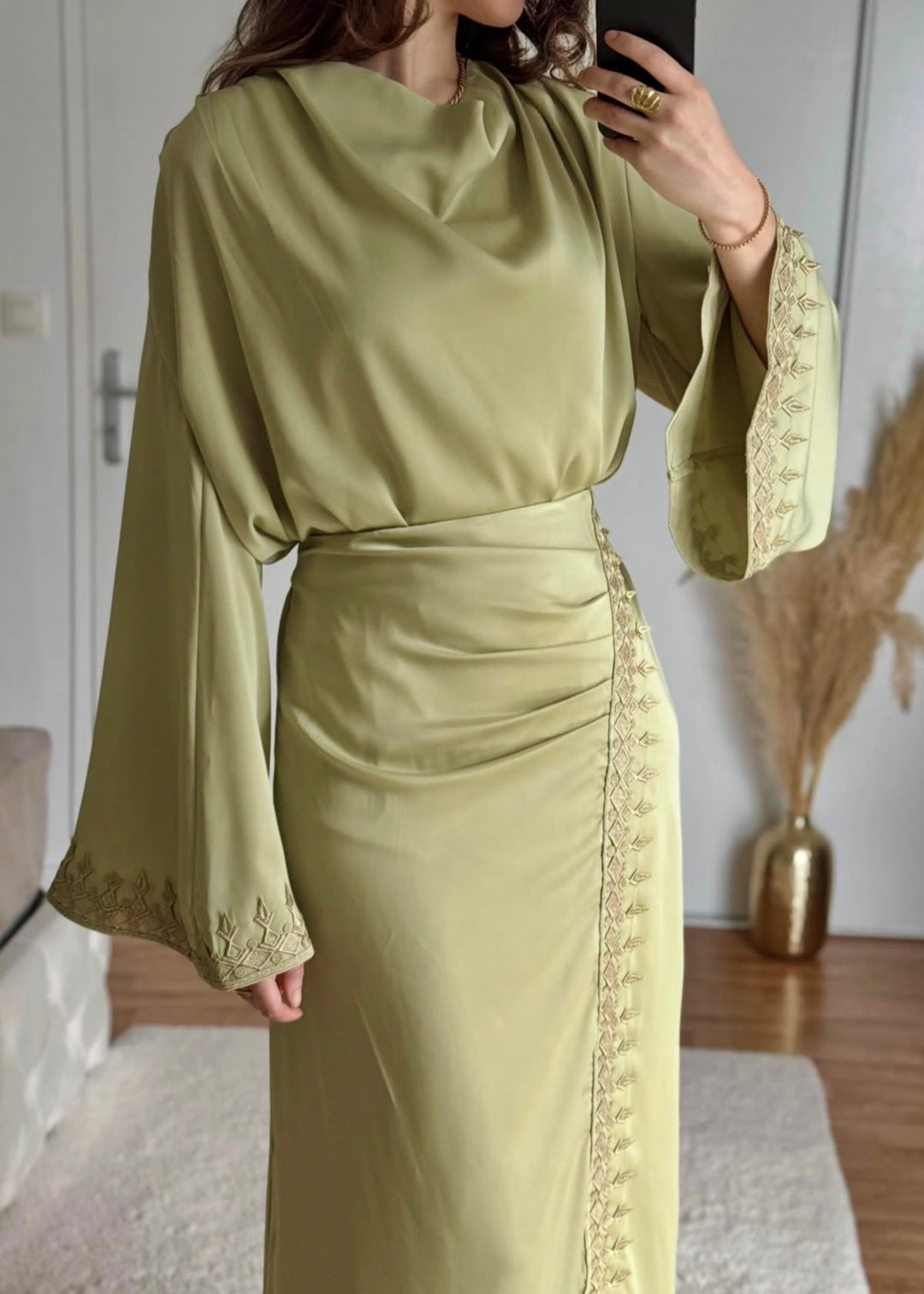 Embellished Satin Skirt and Top Sets