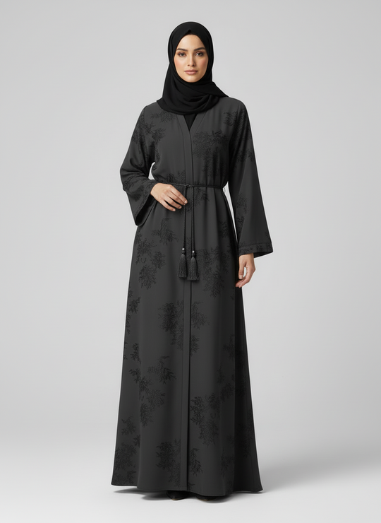 Jacquard print Abaya sets in Black 2