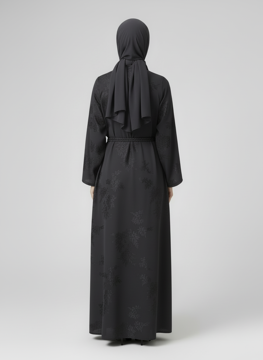 Jacquard print Abaya sets in Black 2