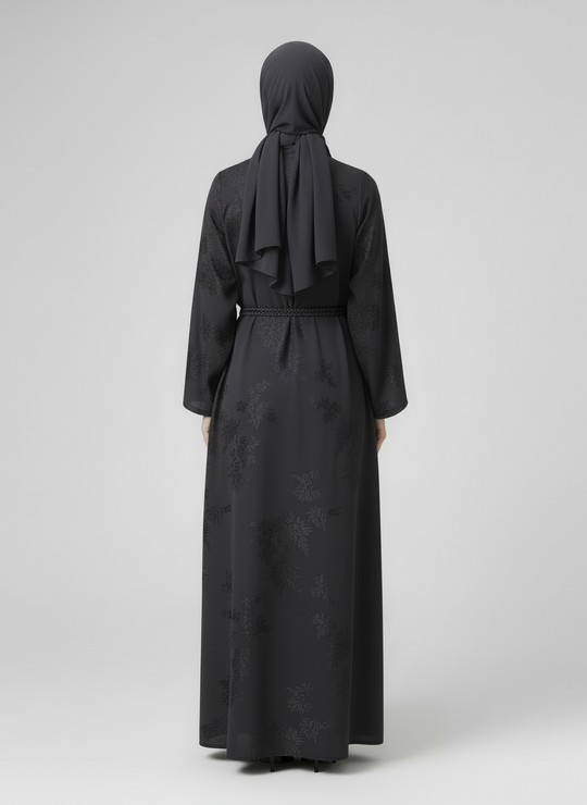Jacquard print Abaya sets in Black 2