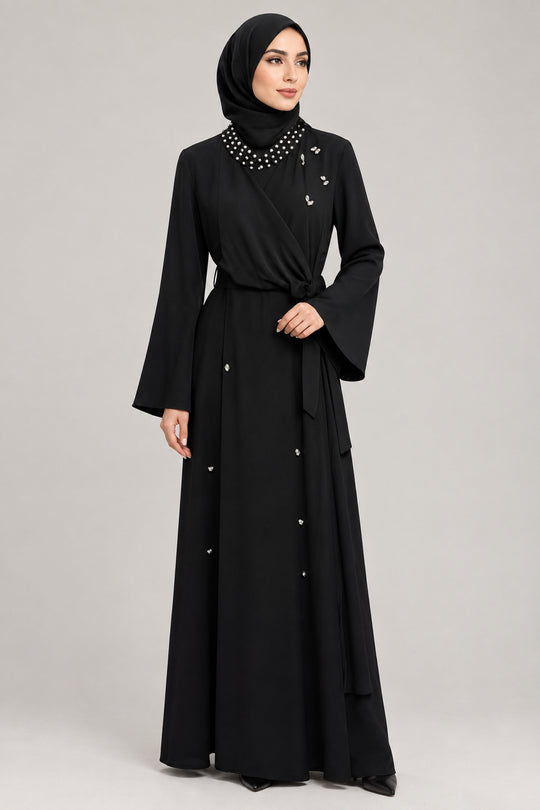 Crystal Gem Maxi Modest Dress - Black