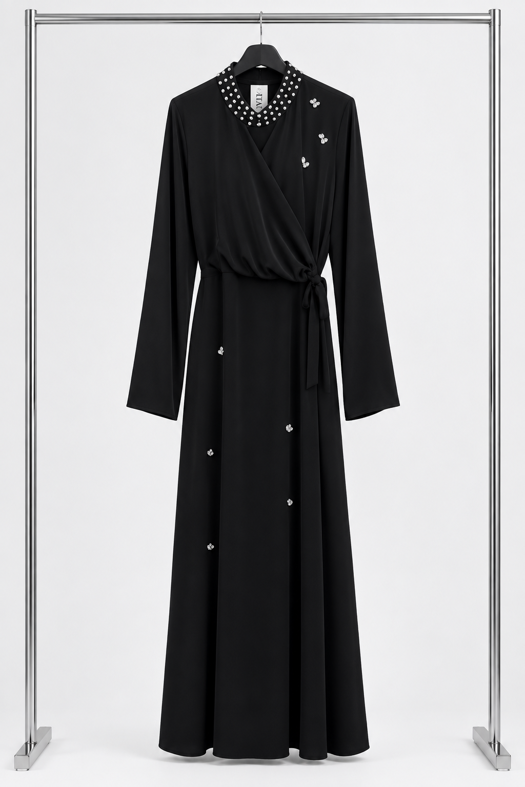 Crystal Gem Maxi Modest Dress - Black