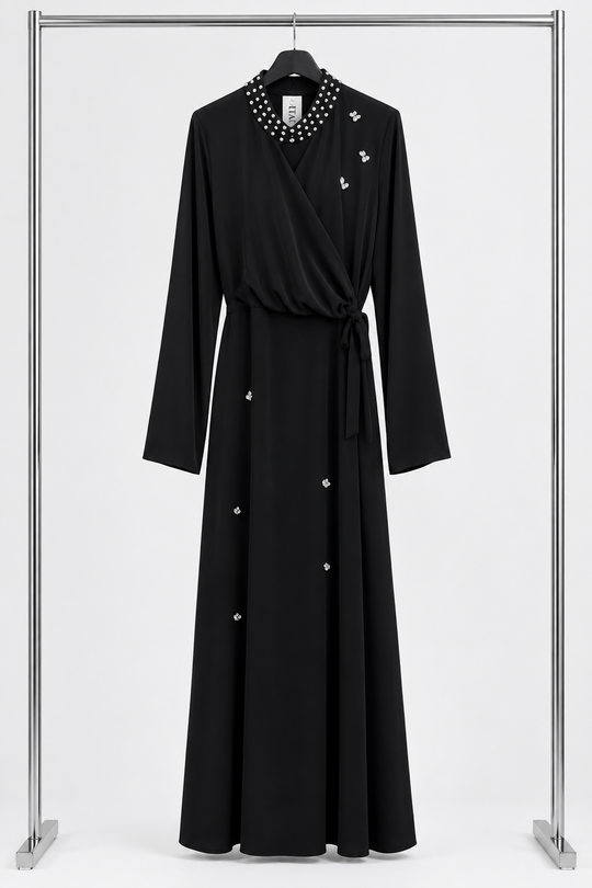 Crystal Gem Maxi Modest Dress - Black