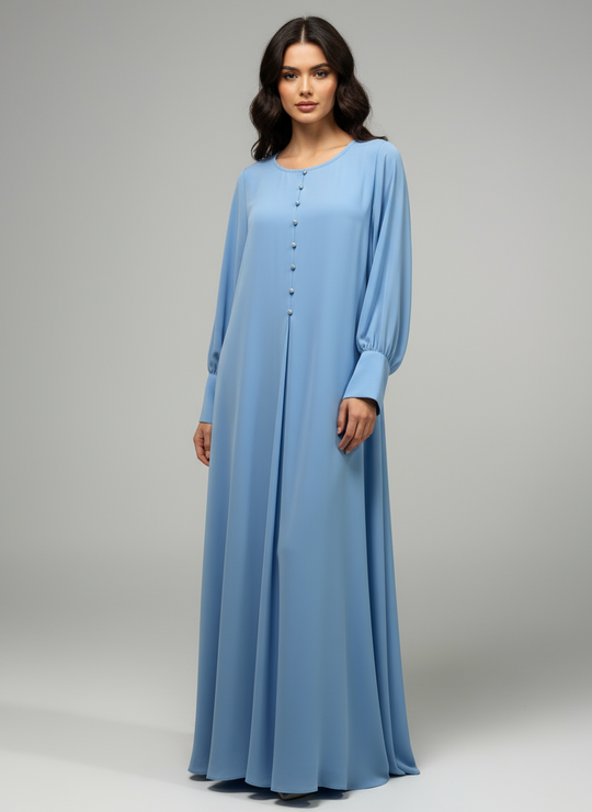Chiffon Maxi cuff dress in powder Blue